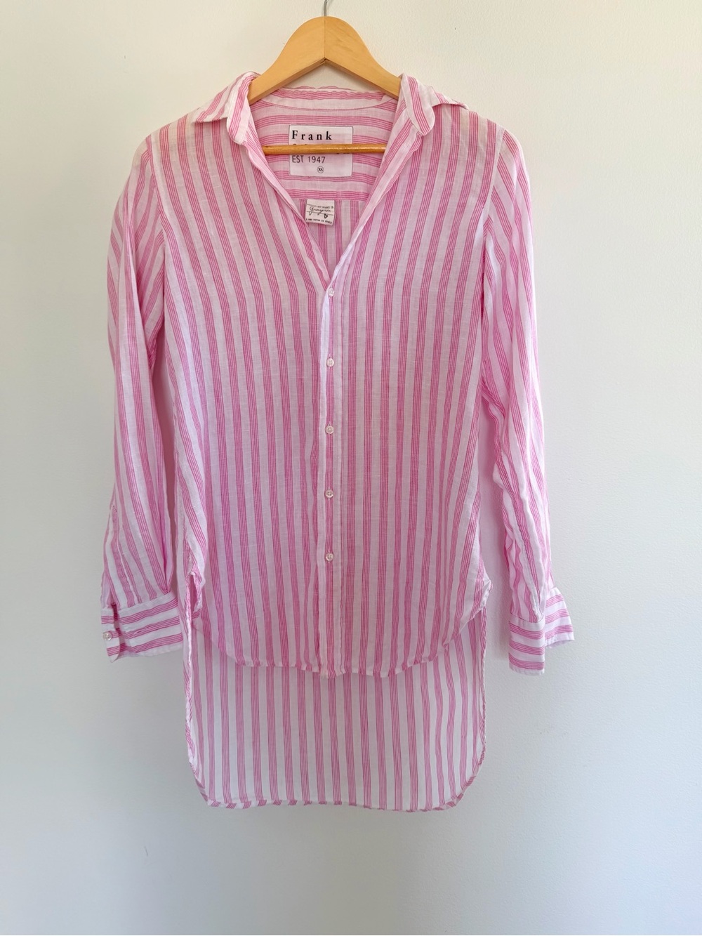 Frank & Eileen Grayson Pink White Stripe Linen Button Down Shirt XS